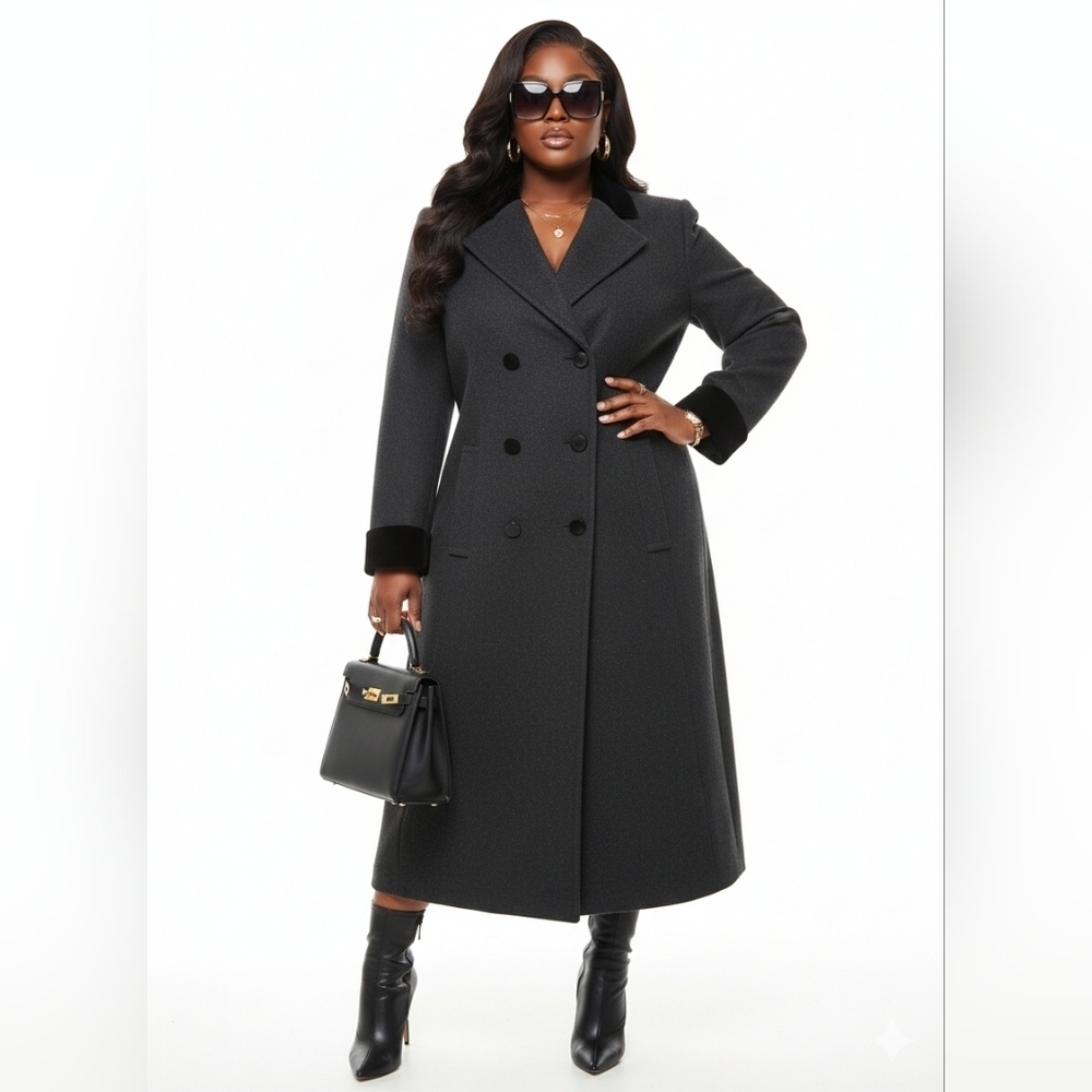 Elegant Black Double-Breasted Women's Coat